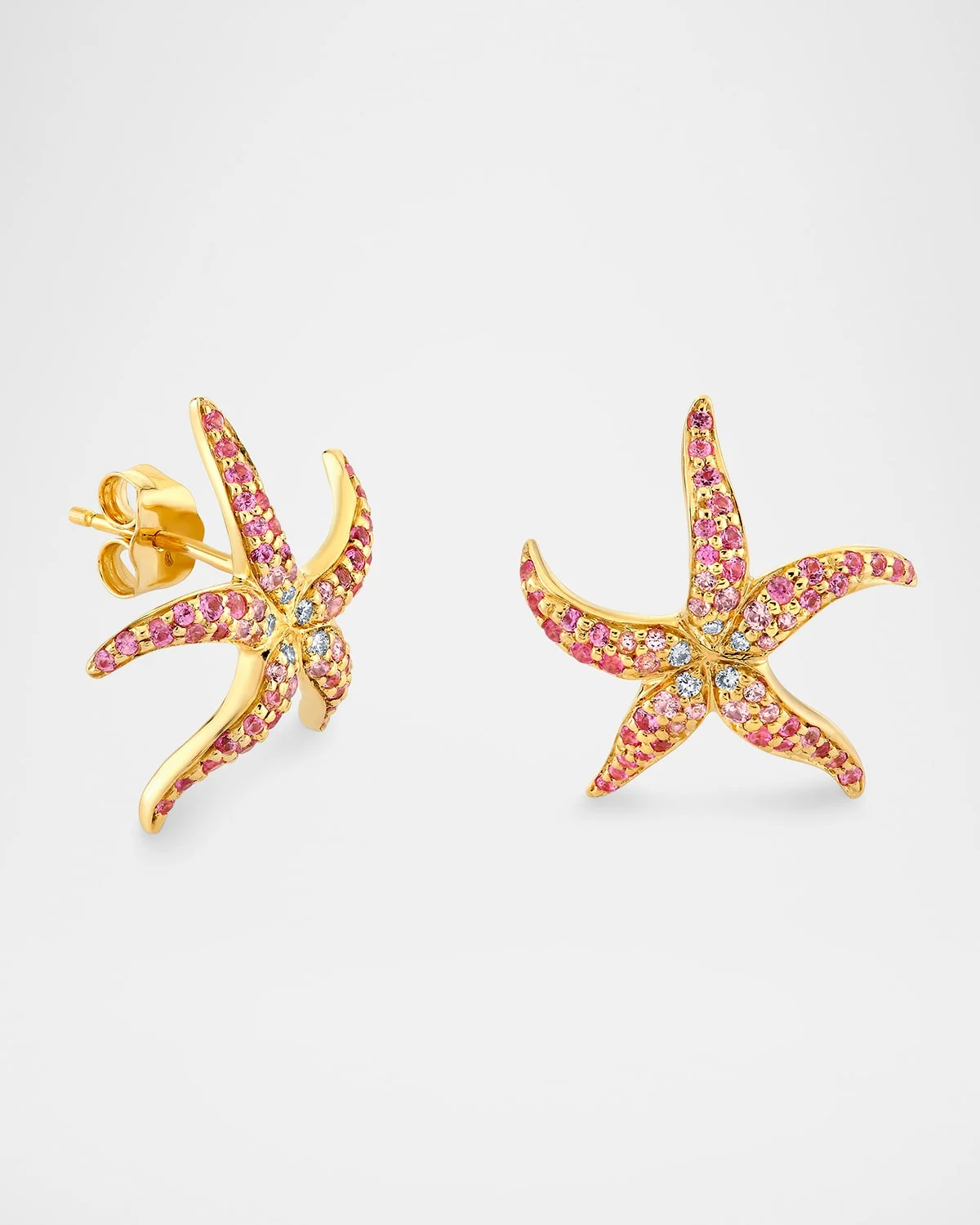 14K Pave Starfish Stud Earrings with Pink Sapphires - 1