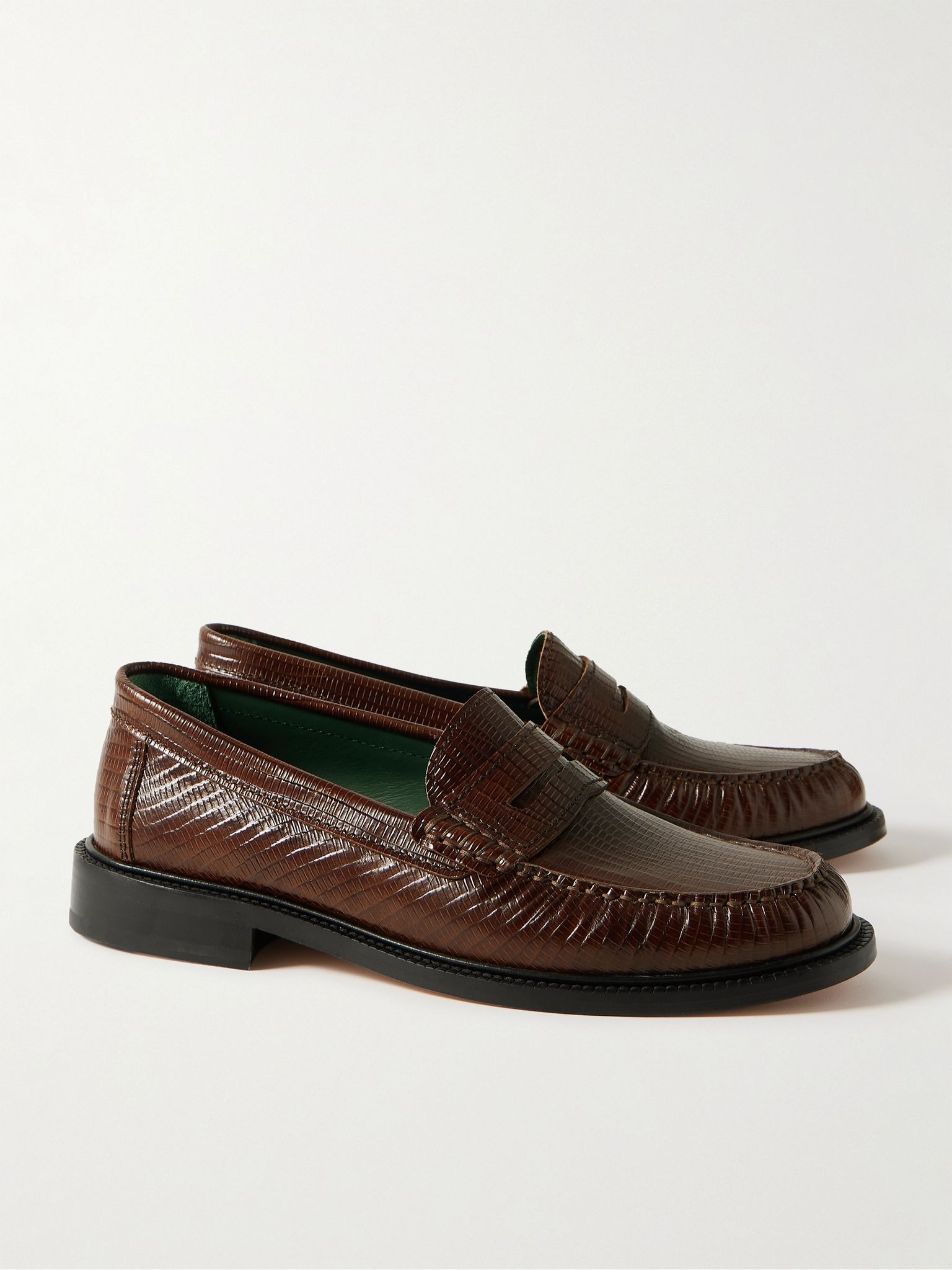 Yardee Lizard-Effect Leather Penny Loafers Brown - 4