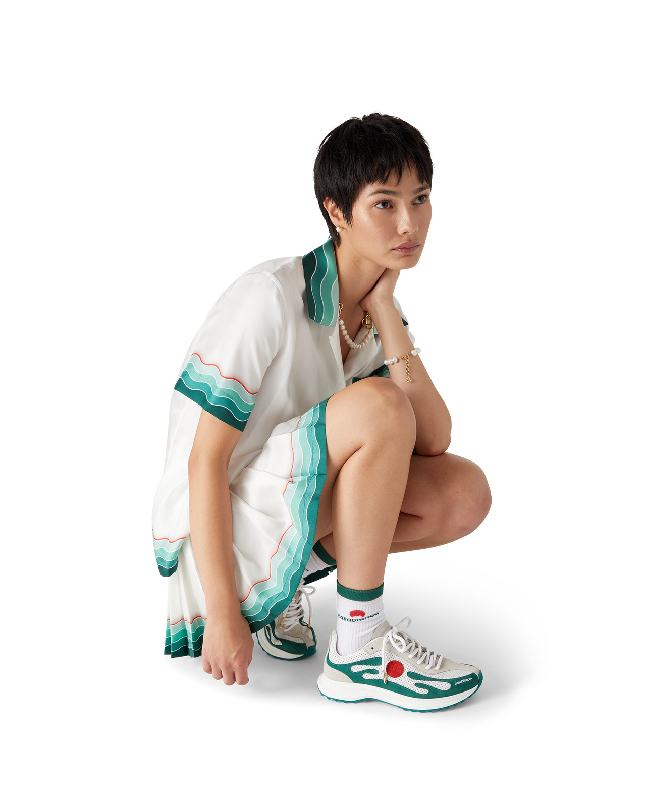 Women's White & Green Stade Sneaker | Casablanca Paris - 2