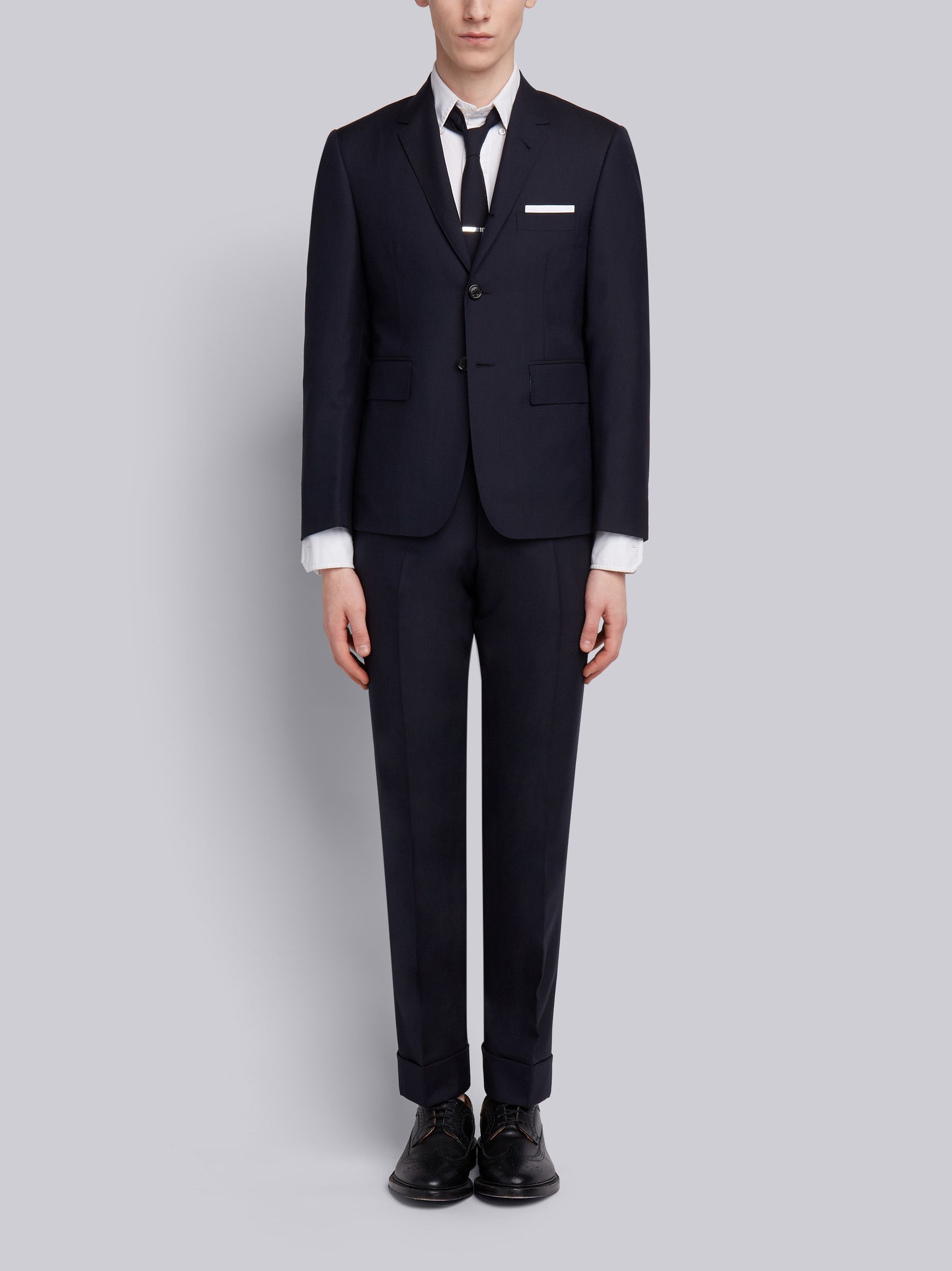 Navy Super 120's Plain Weave Wool Classic Suit - 1