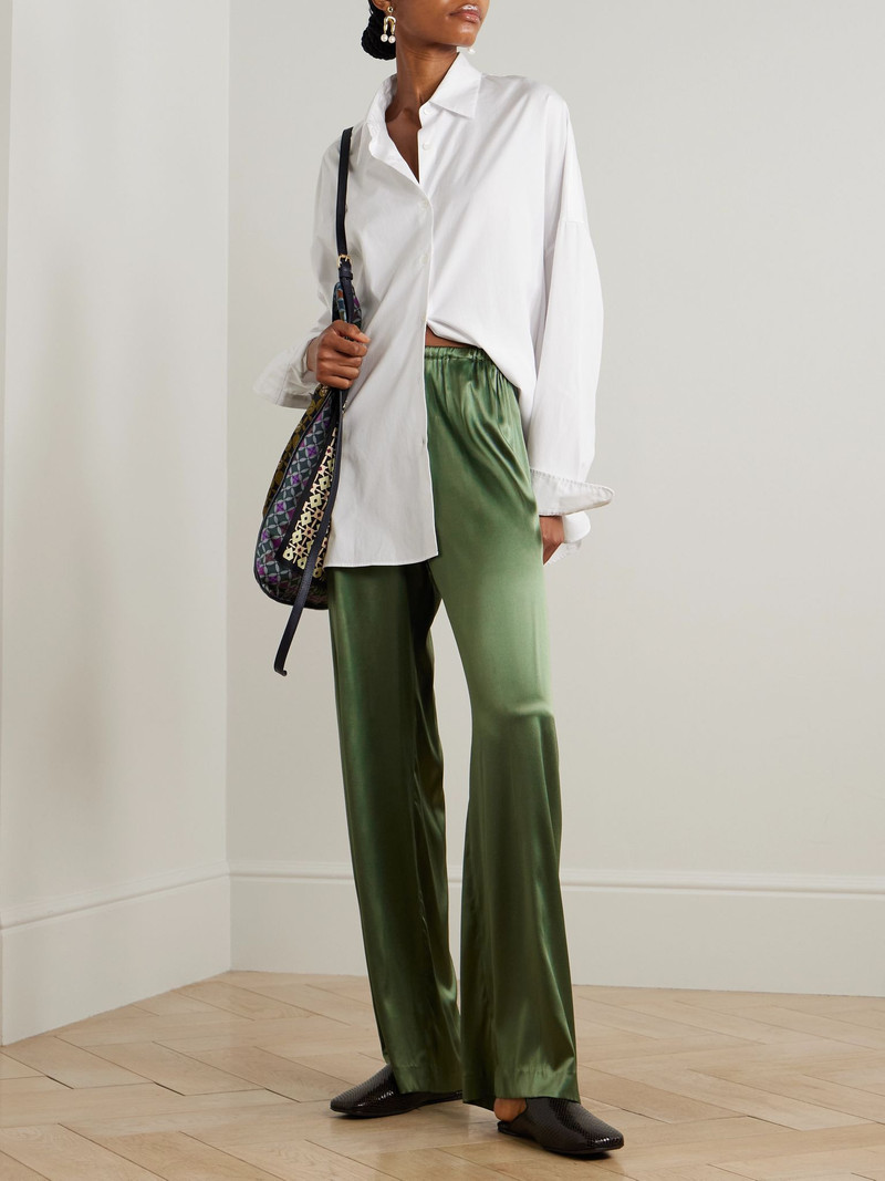Dries Van Noten Silk-blend satin straight-leg pants Green outlook