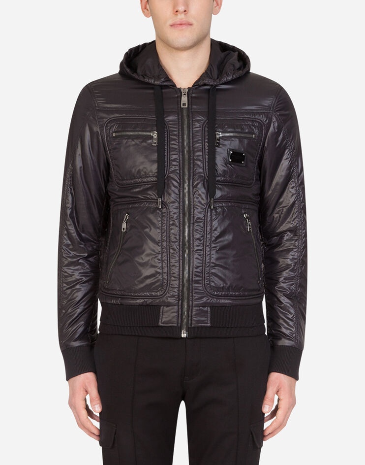 Nylon quilted jacket with hood and patch - 1