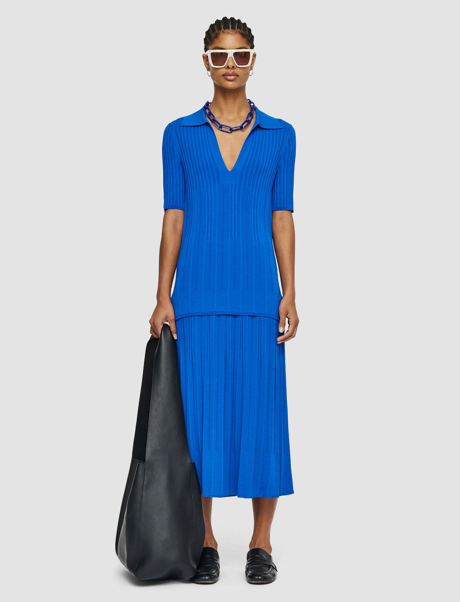 Viscose Ribbed Knitted Polo Top - 6
