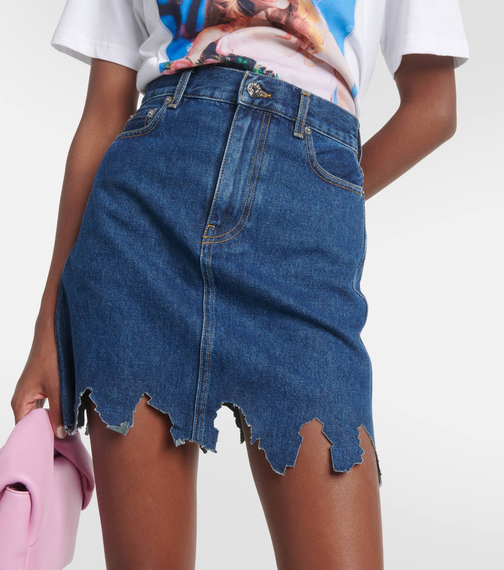 Distressed denim miniskirt - 4