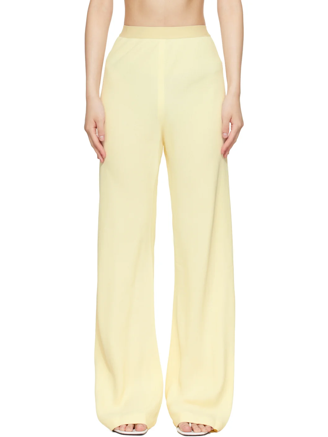 Beige Crepe Bias-Cut Trousers - 1