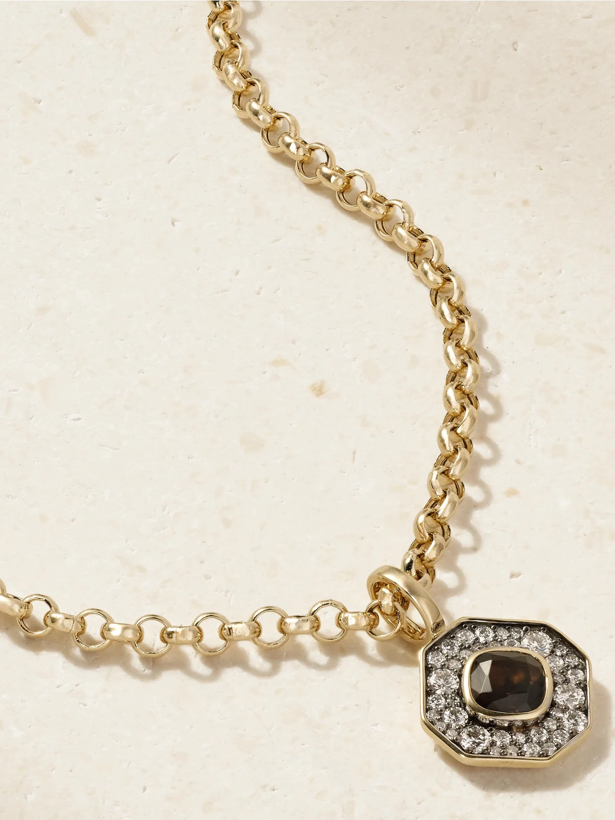 Octagon 14-karat Recycled Gold, Smokey Quartz And Diamond Necklace - 1