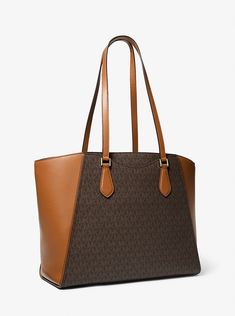 Taryn Large Signature Logo and Leather Tote Bag 3