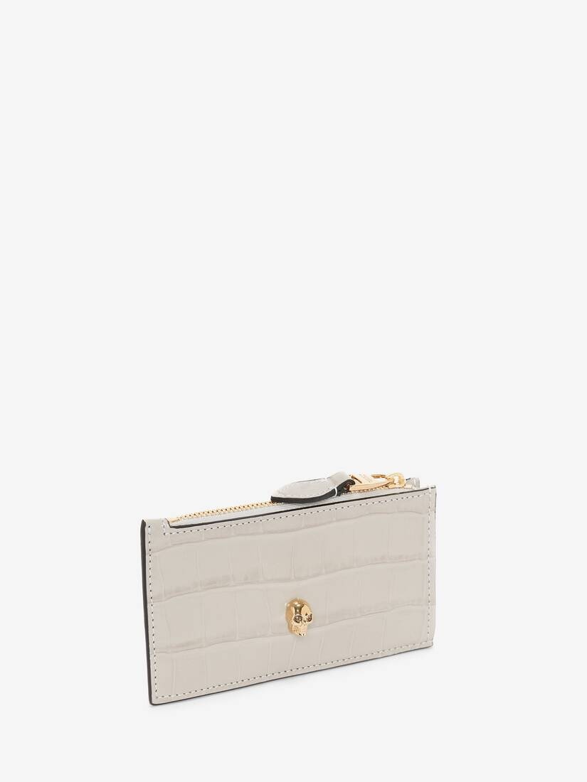 Skull Zip Card Holder in Grey - 2