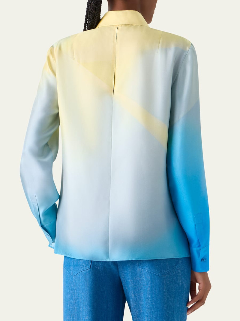 Sunbeam-Print Silk Twill Zip Collared Blouse 3