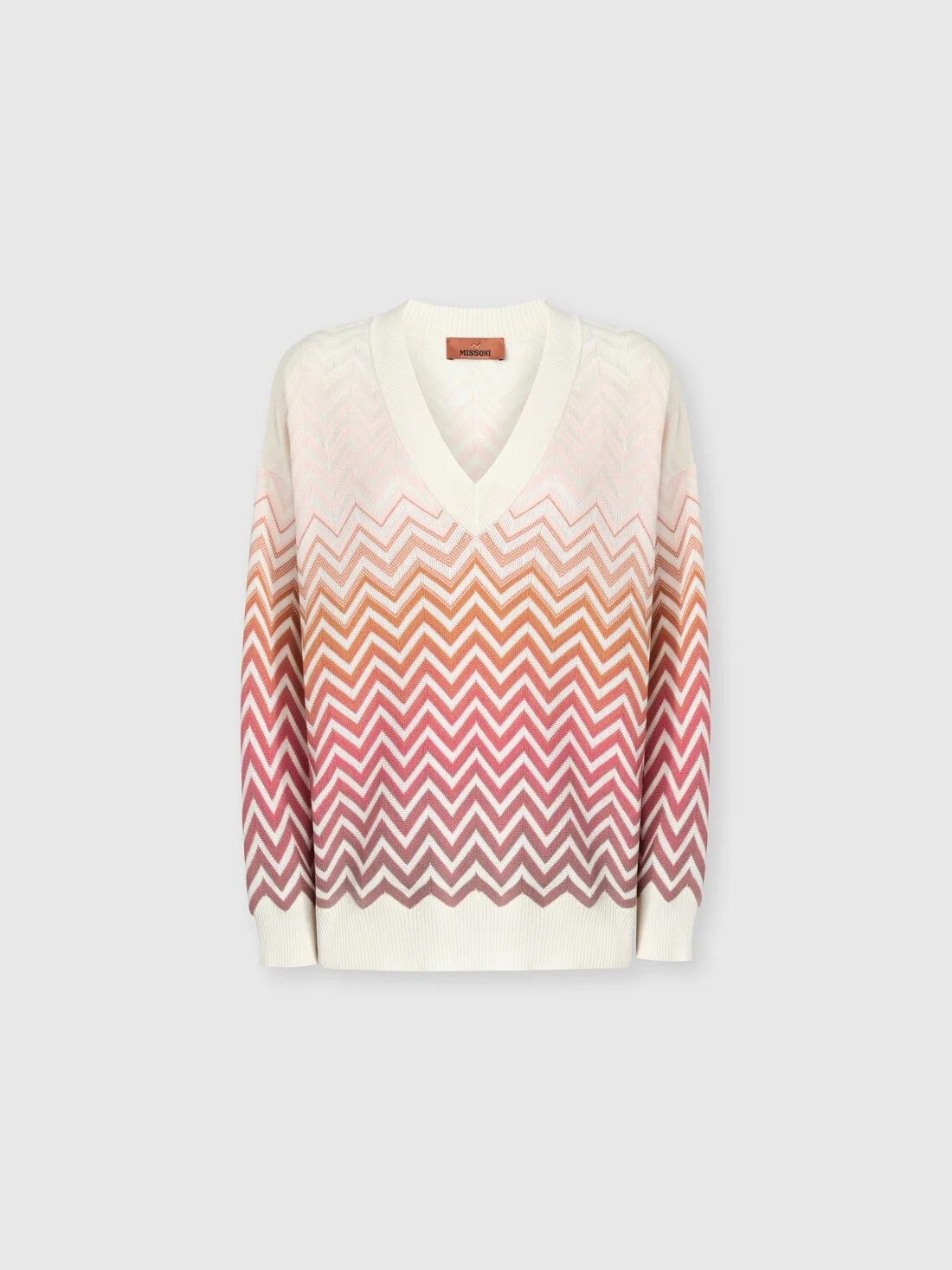 Chevron Dégradé Cotton and Viscose V-Neck Sweater - 1