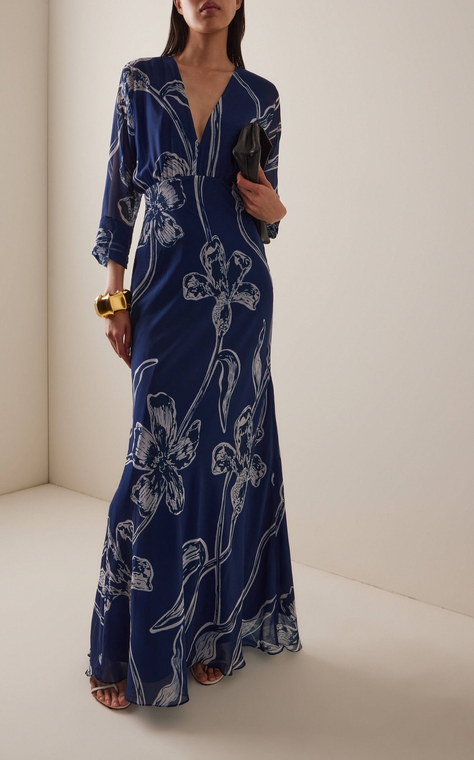 Gestos Lily-Print Chiffon Maxi Dress navy - 2