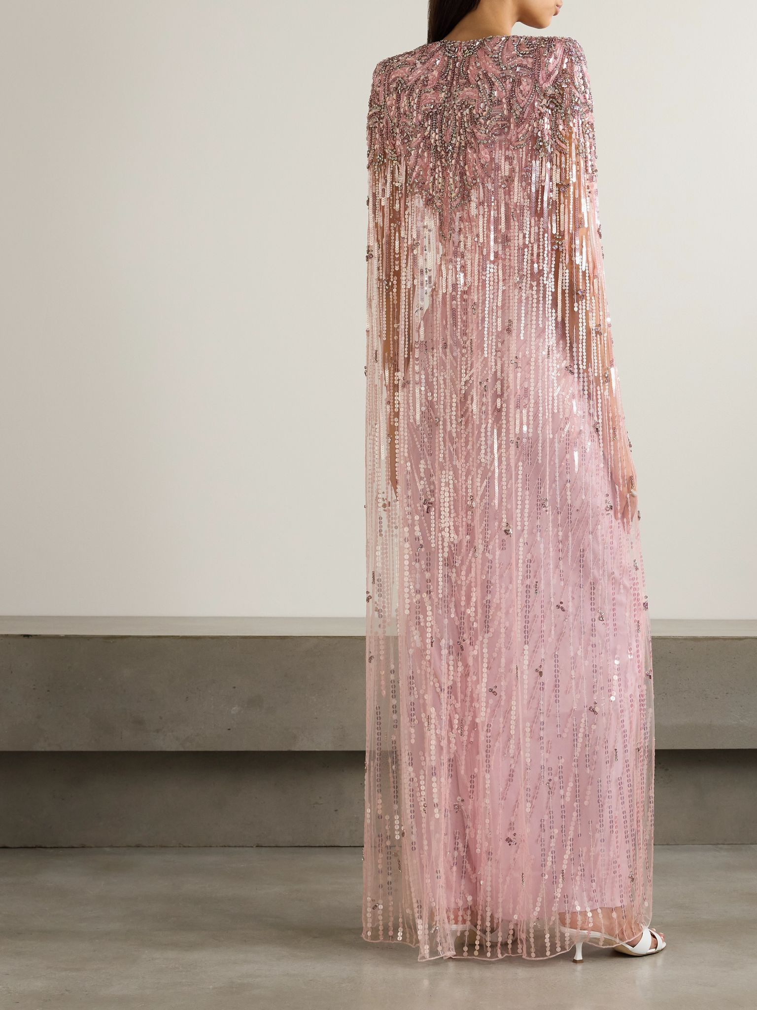 Gold Rush embellished cape-effect tulle gown Antique rose - 4