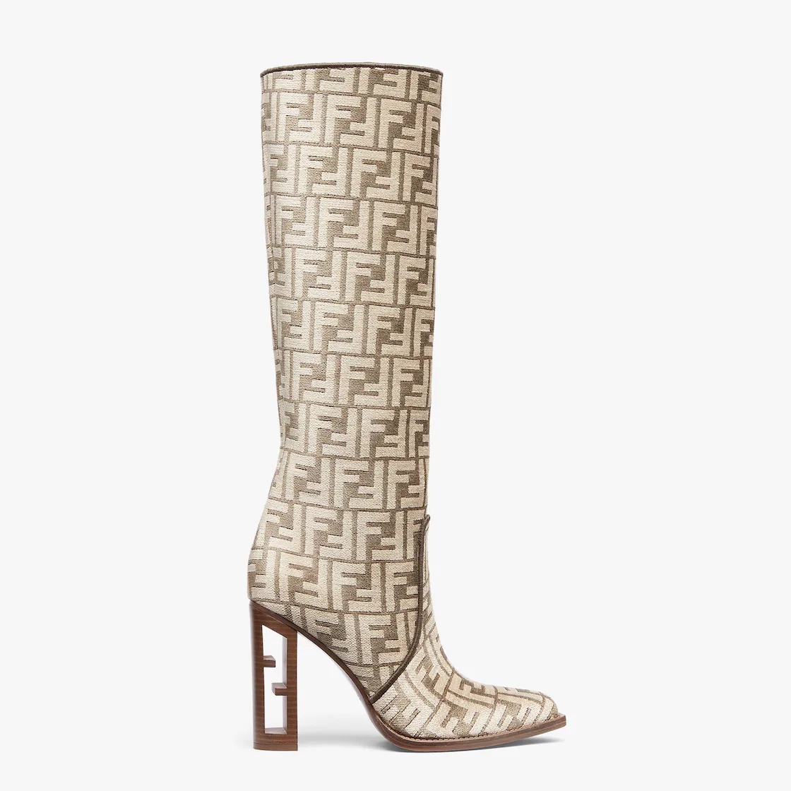 High-heeled dove gray FF chenille boots - 1
