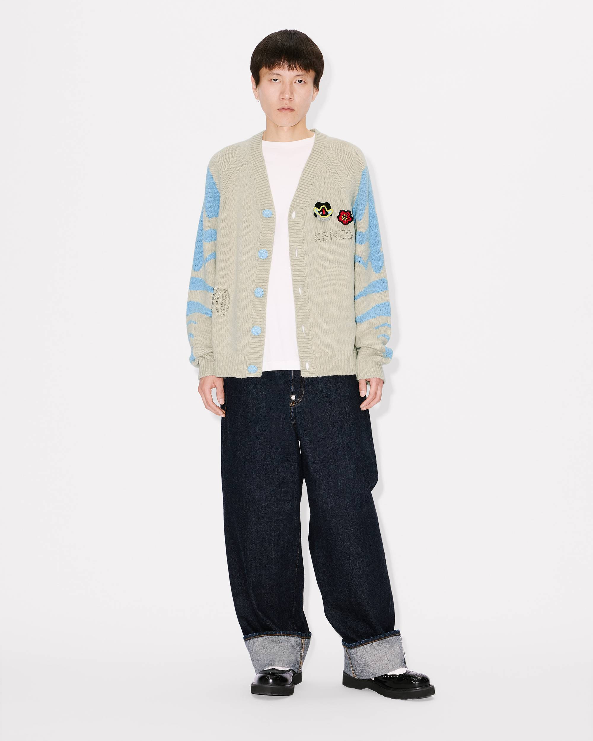 'KENZO Pachinko' embroidered cardigan in wool cotton - 5