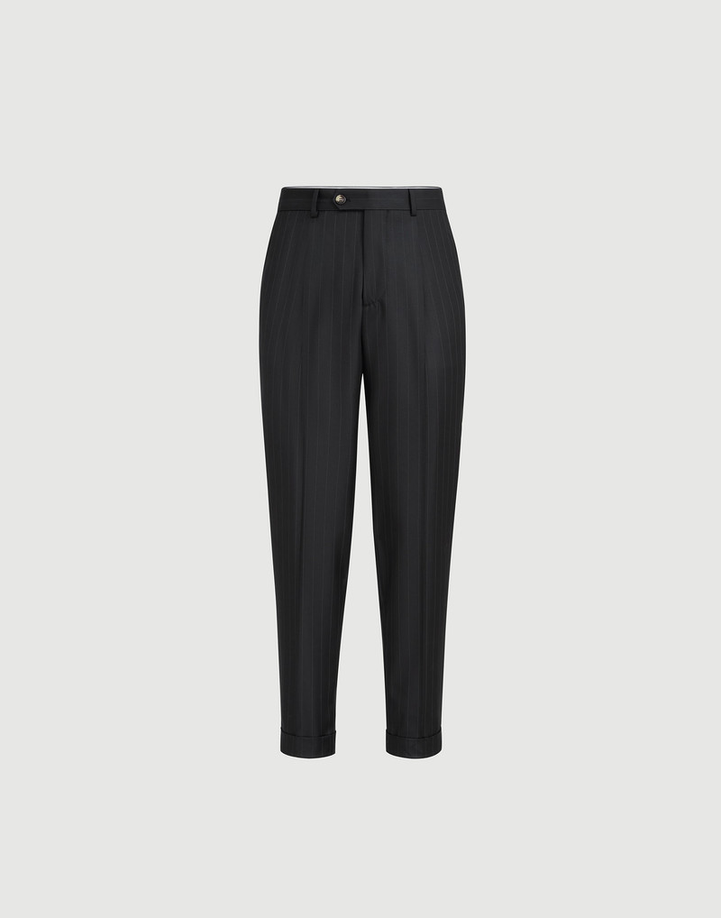 Virgin wool chalk stripe batavia trousers with pleat 1