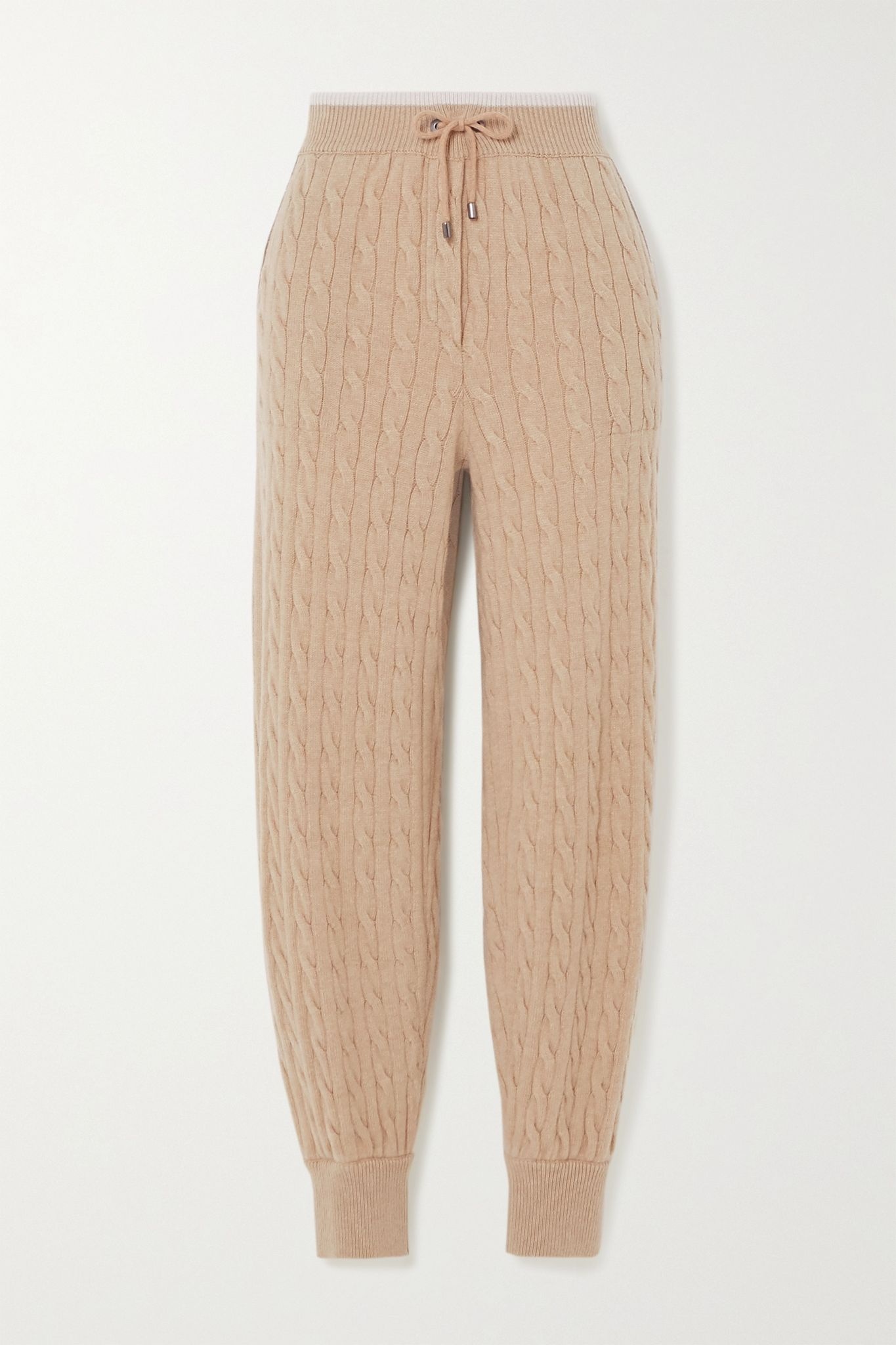 Bead-embellished cable-knit cashmere track pants  - 1