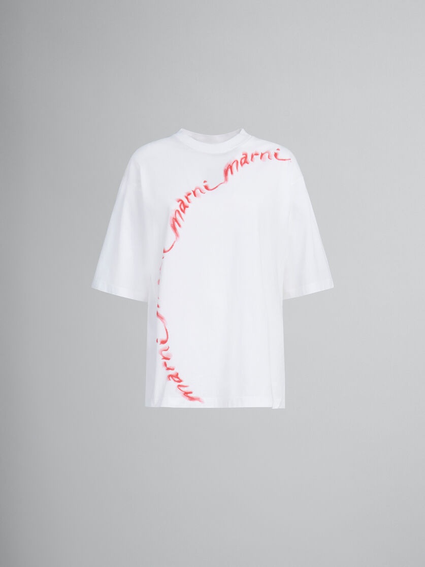 WHITE ORGANIC COTTON T-SHIRT WITH WAVY LOGO - 1