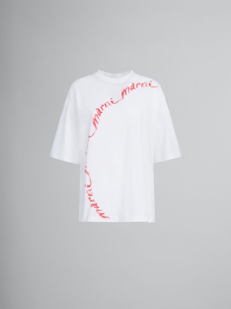WHITE ORGANIC COTTON T-SHIRT WITH WAVY LOGO 1