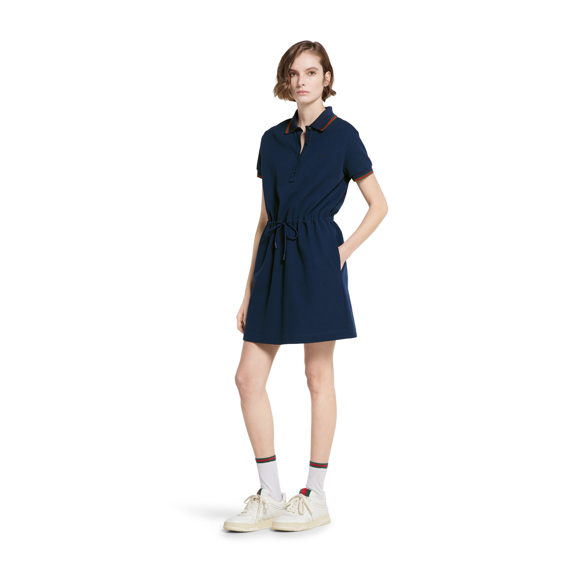 Cotton piquet polo dress with Web - 2