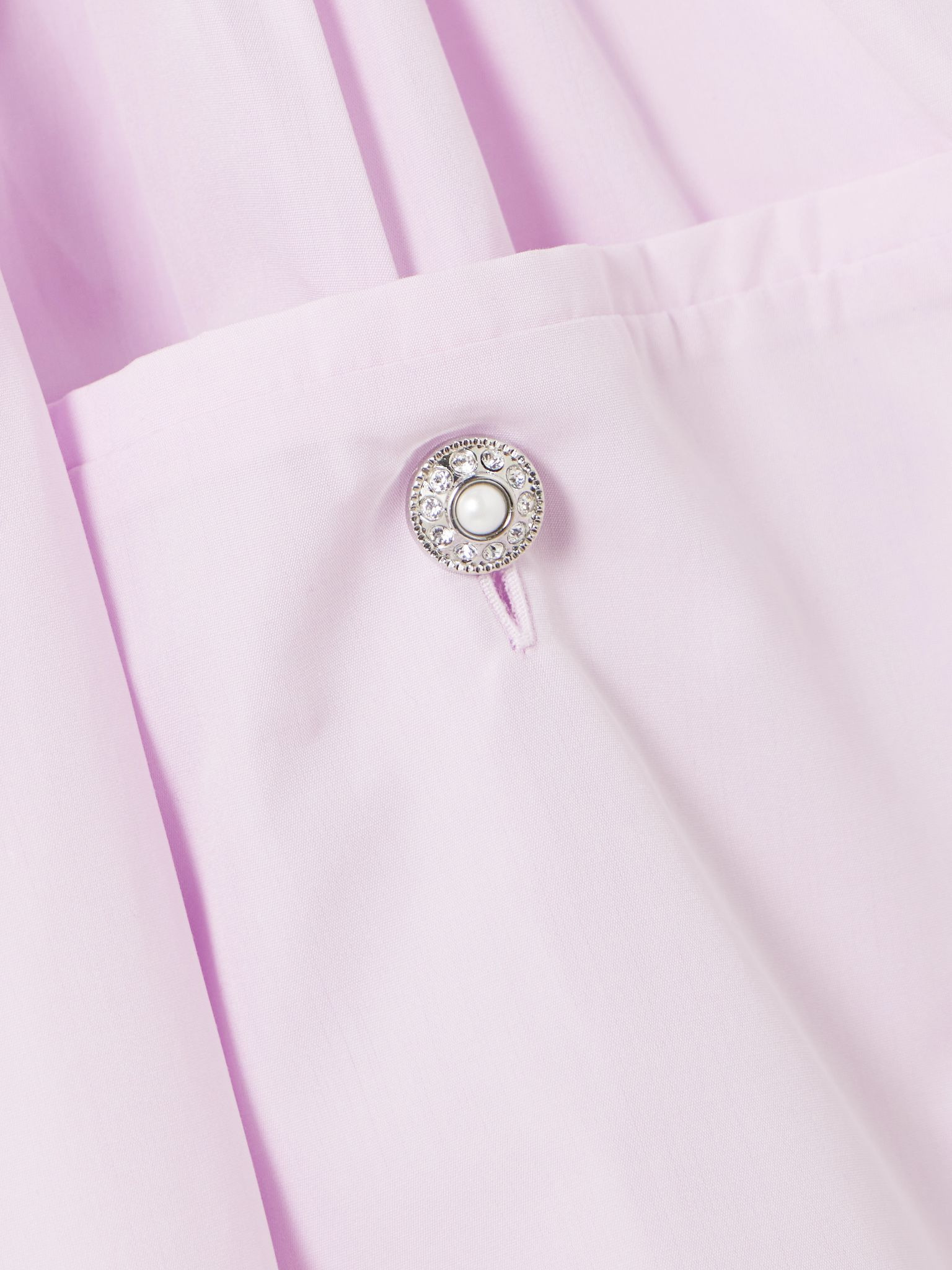Bow-detailed velvet-trimmed gathered cotton-poplin midi dress Pink - 4
