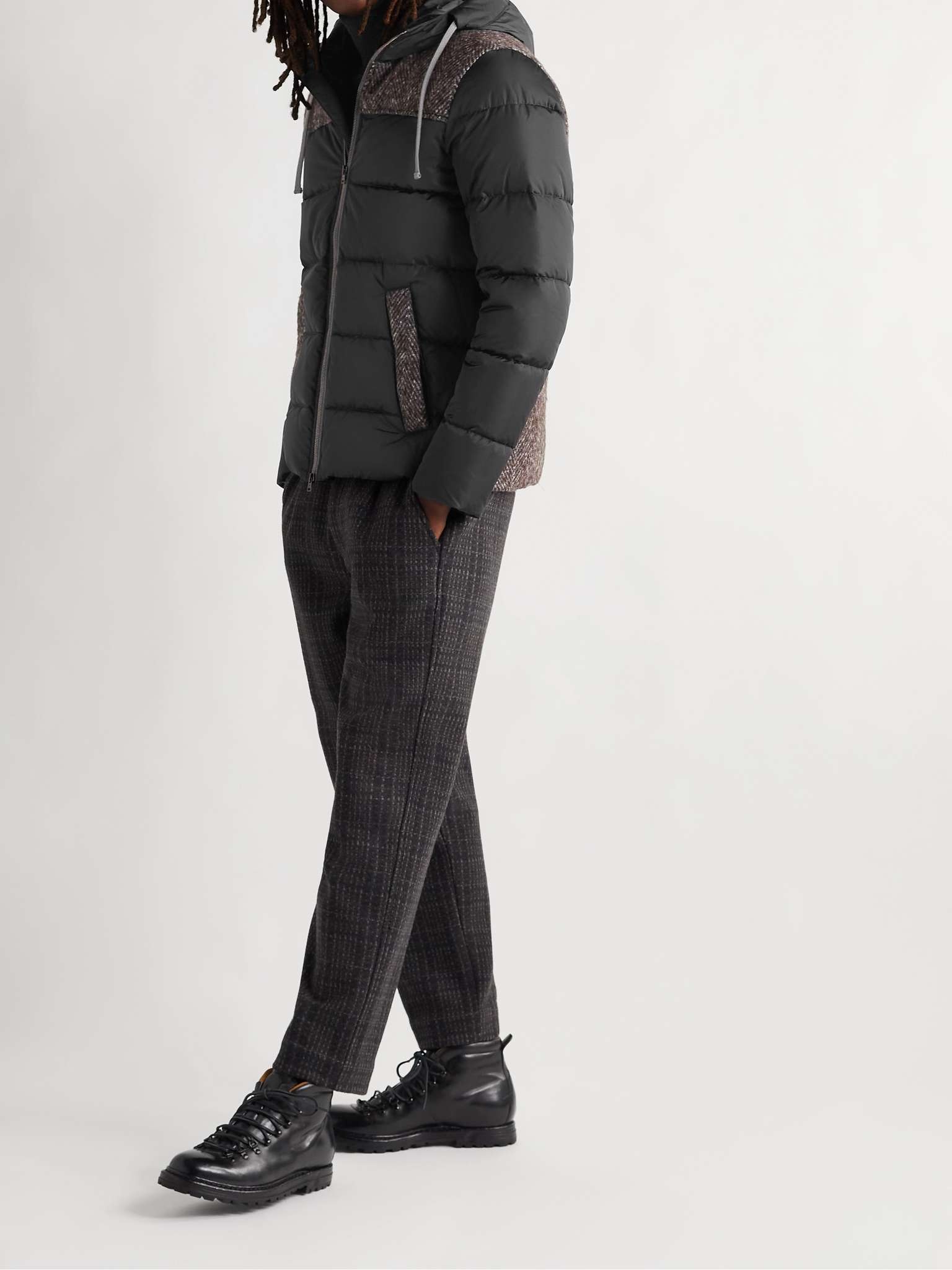 Quilted Shell and Herringbone Virgin Wool Hooded Down Jacket - 2