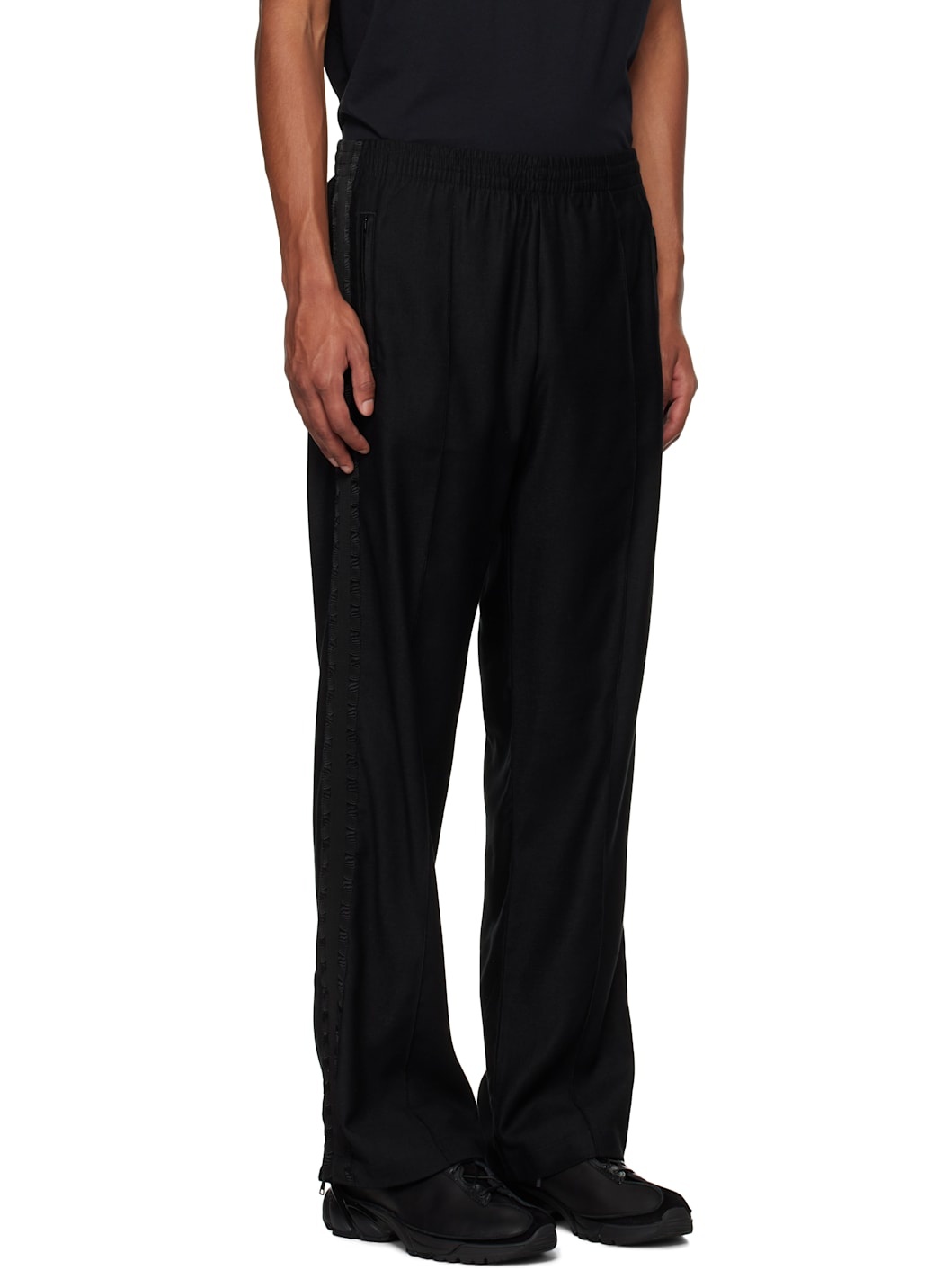 Black Canvas Jersey Track Pants - 2