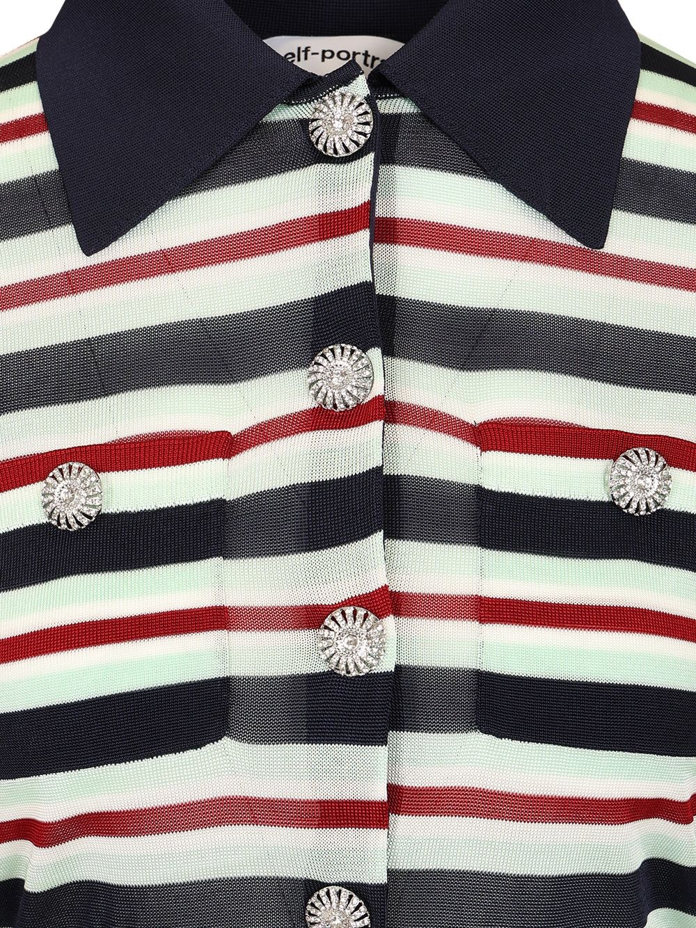 Navy Striped Viscose Knit Top Tops Blue - 4