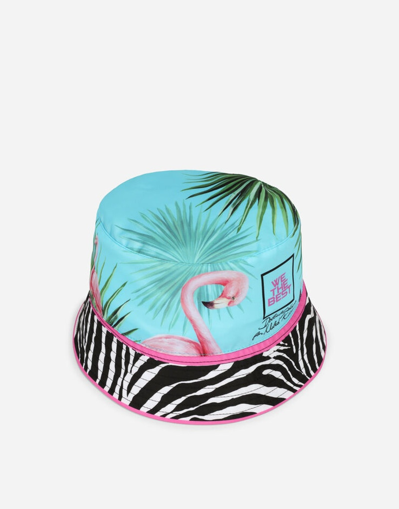 Nylon bucket hat with flamingo print 3