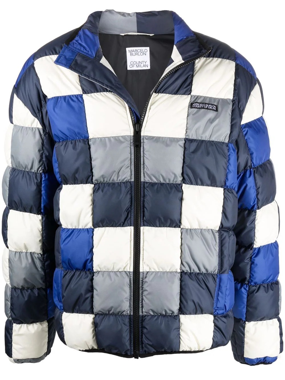 checkerboard inlay down jacket - 1