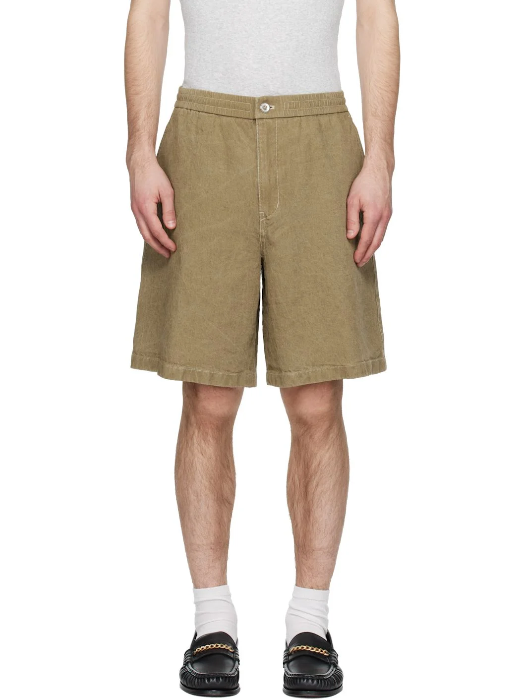 Khaki Linen Shorts - 1