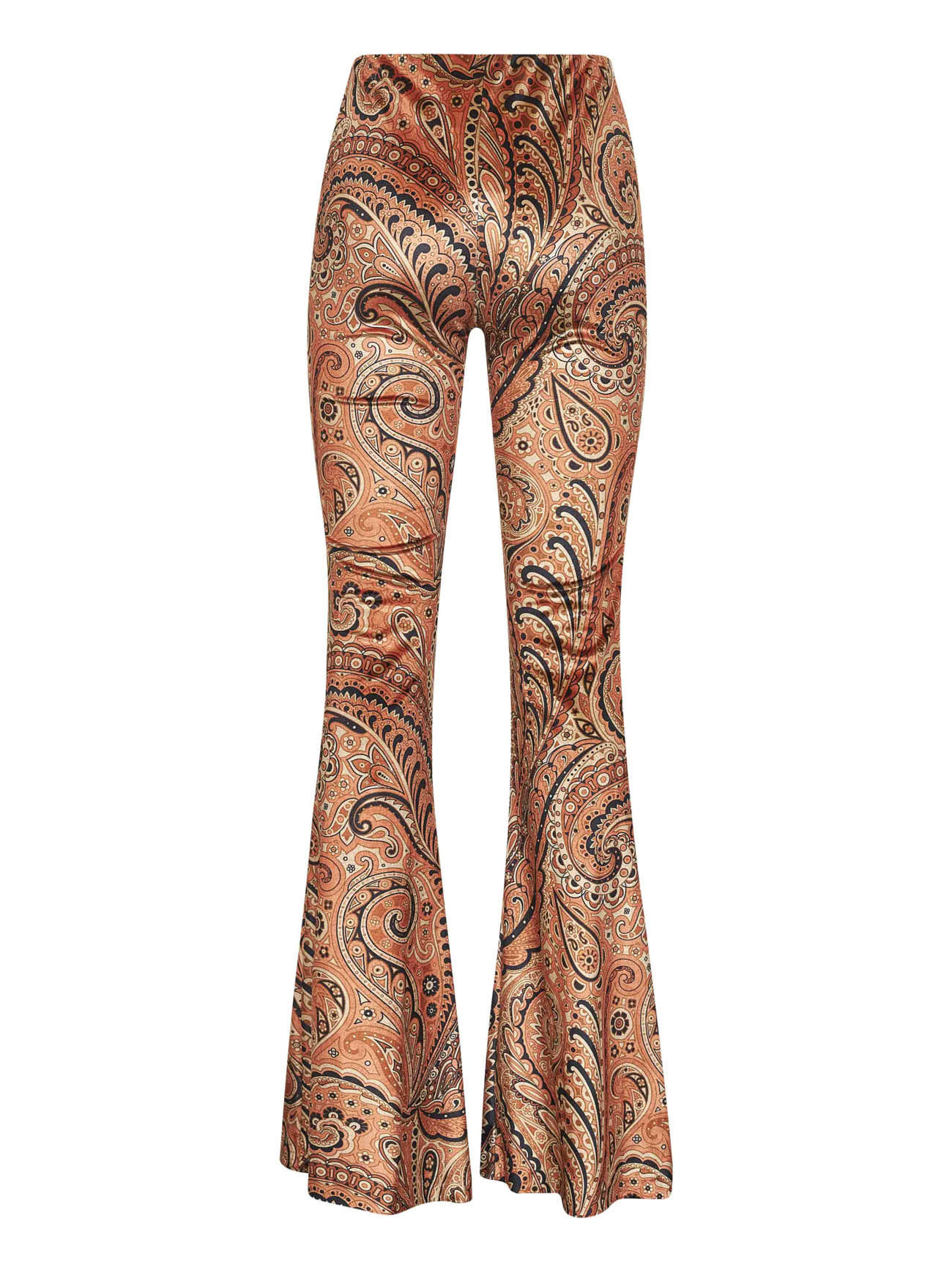 Orange Paisley print stretch chenille flared trousers - 2