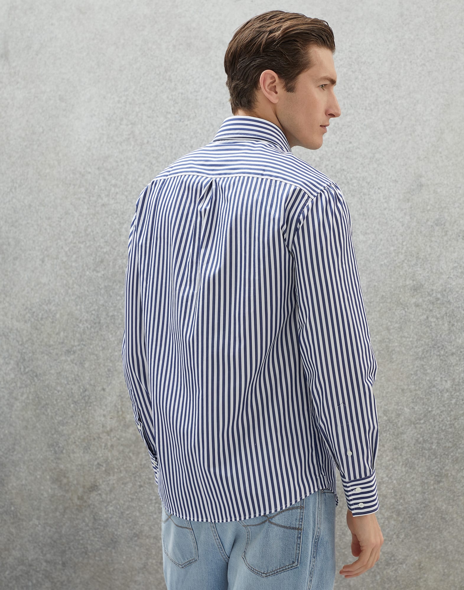 Striped poplin basic fit shirt with spread collar - 2