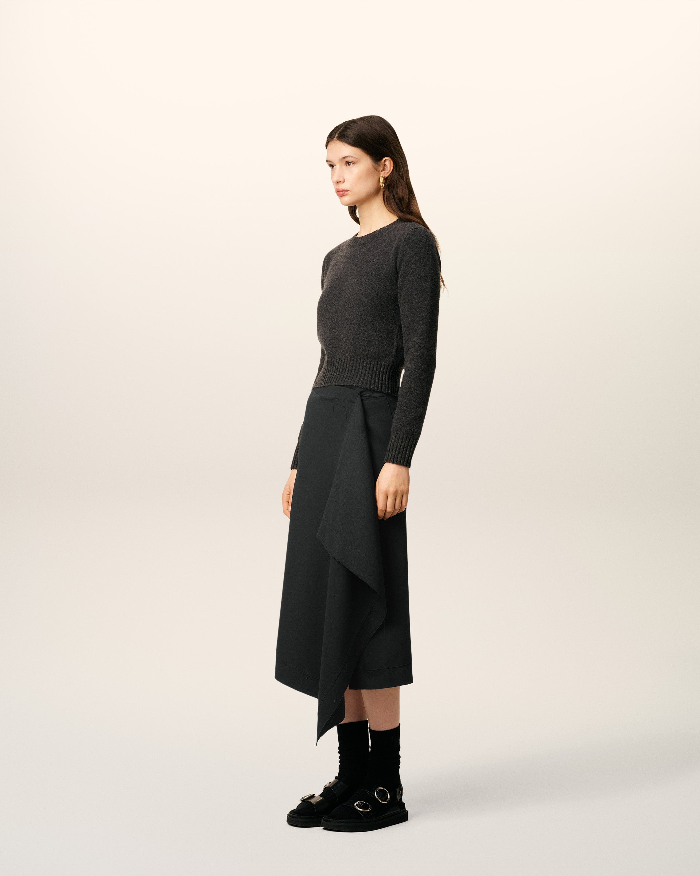 BLACK WOOL MIDI WRAPPED  SKIRT - 11