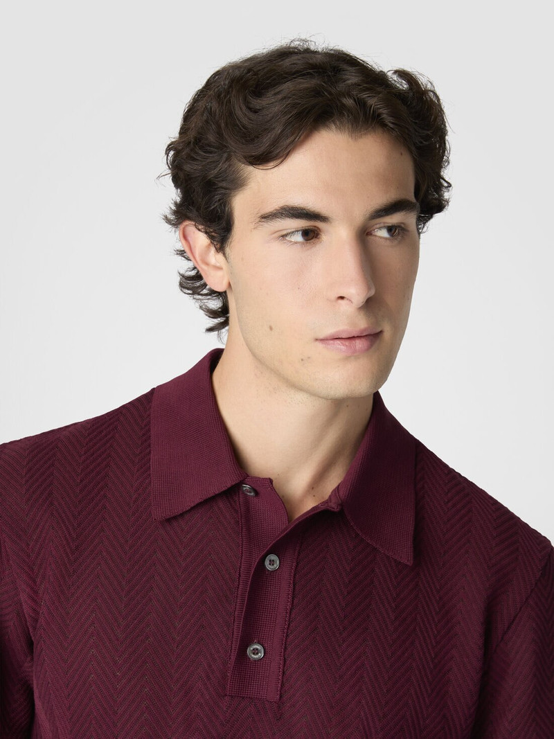 Cotton and viscose polo shirt with tone-on-tone zigzag 5