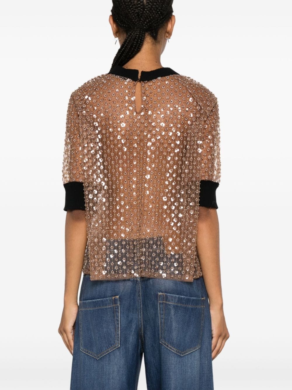 contrast-trim sequinned top - 4