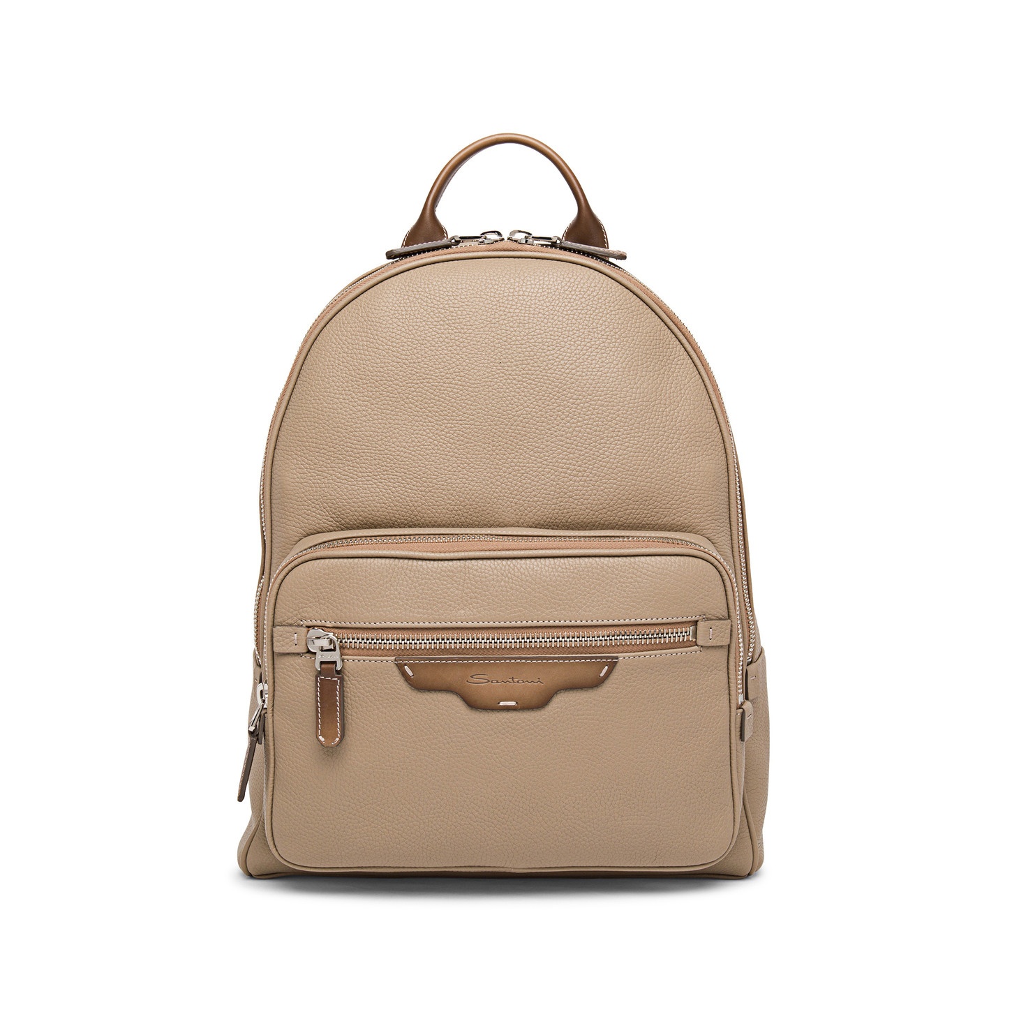 Beige tumbled leather backpack - 1