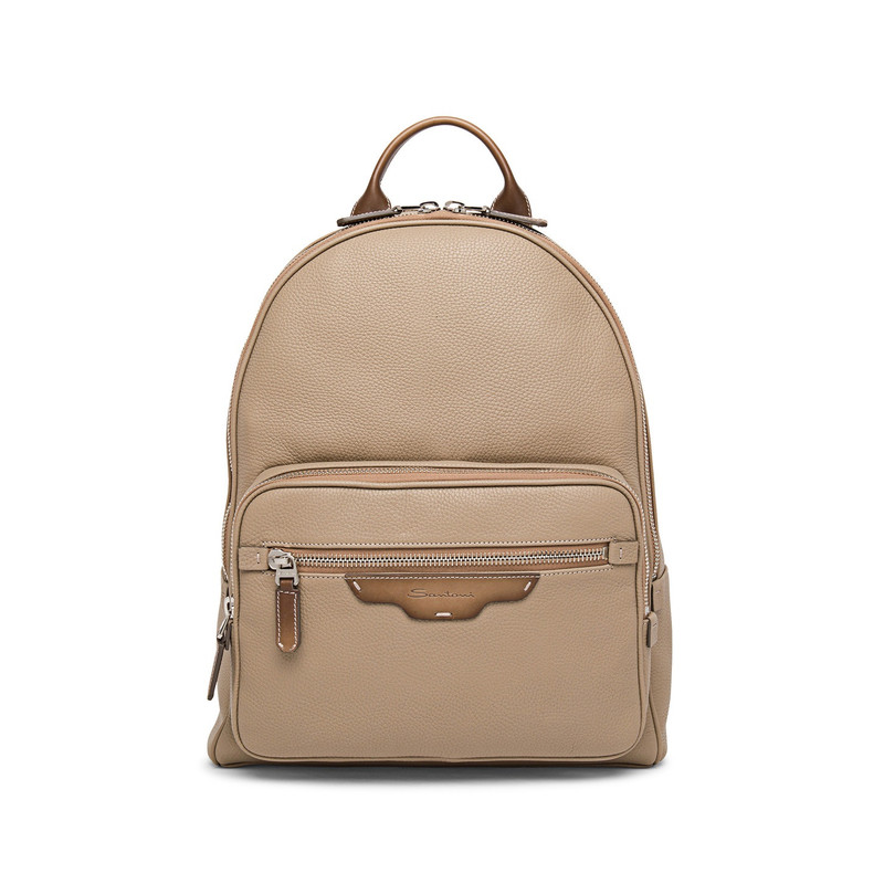 Beige tumbled leather backpack 1