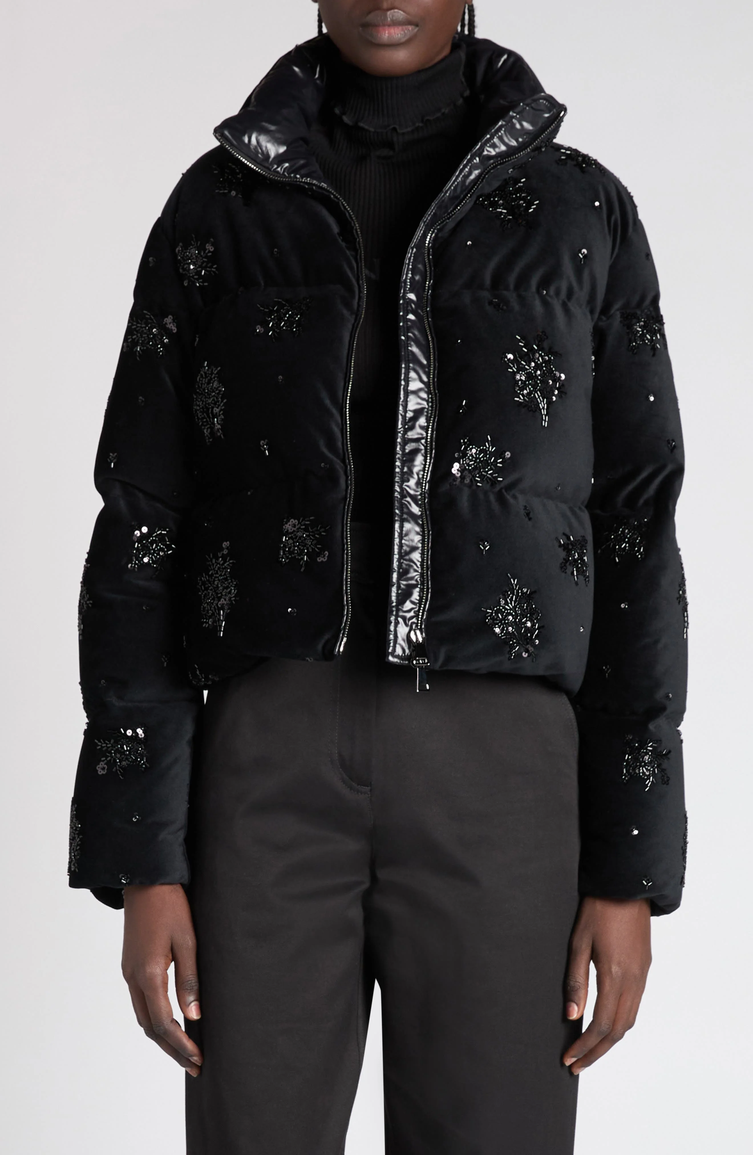 Moncler Nelles Embellished Down Jacket in Black at Nordstrom - 1