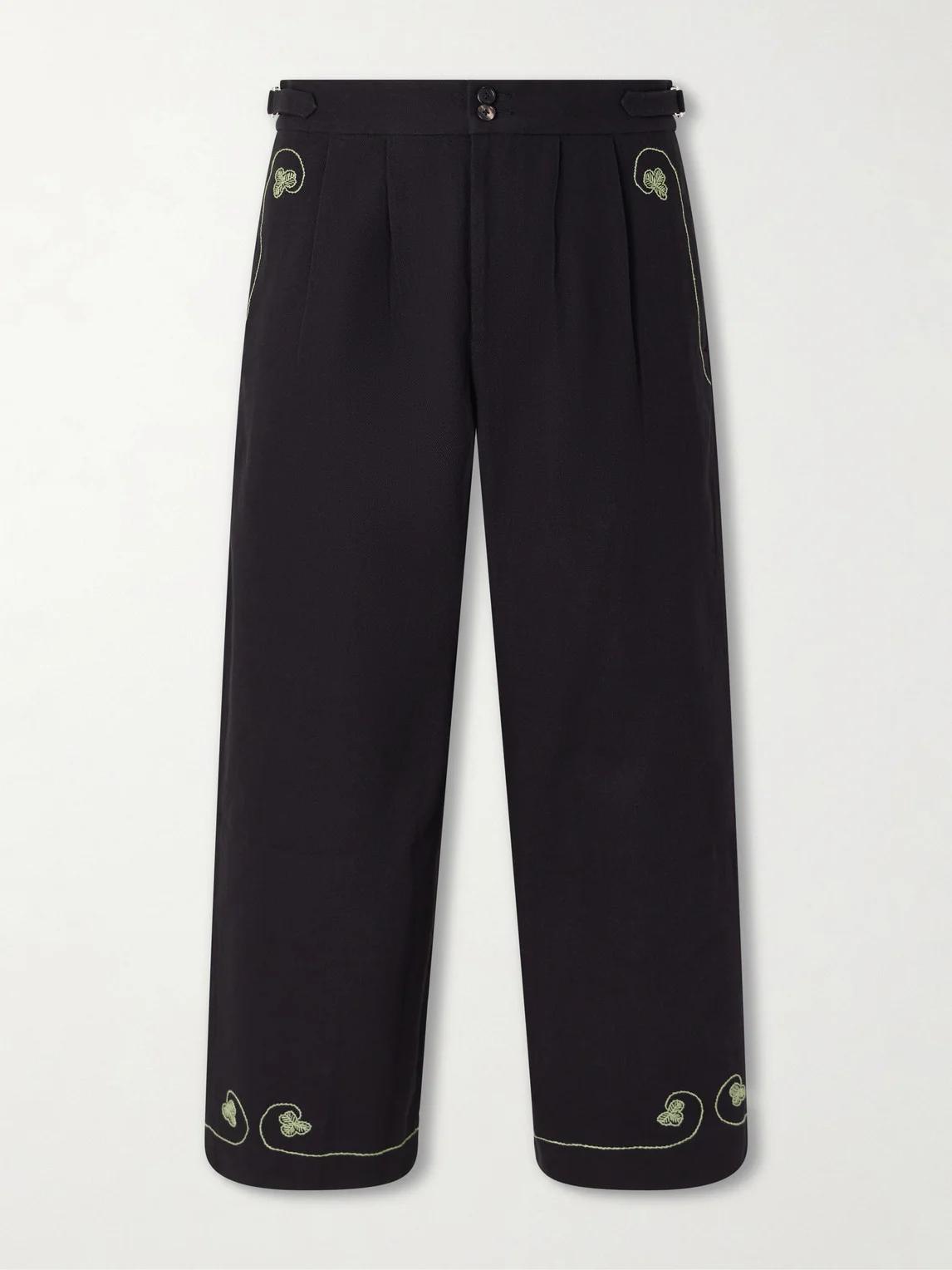 Lucky Draw Straight-Leg Pleated Embroidered Cotton-Twill Trousers - 1