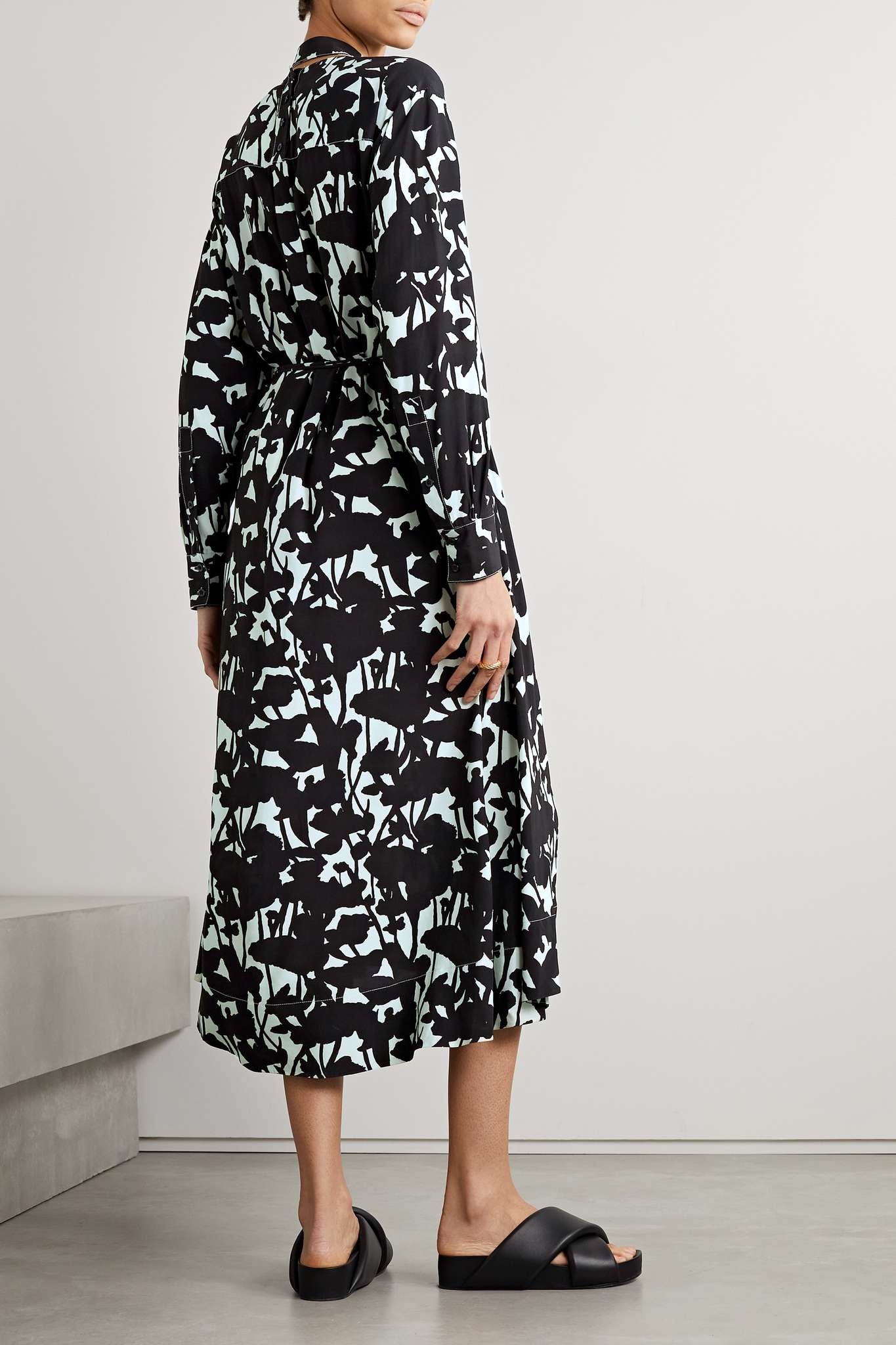 Belted printed poplin midi shirt dress - 3