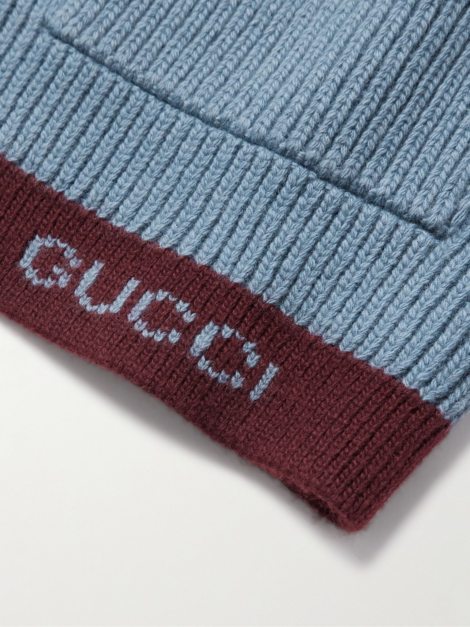Two-Tone Logo-Jacquard Ribbed Wool Cardigan Blue - 5