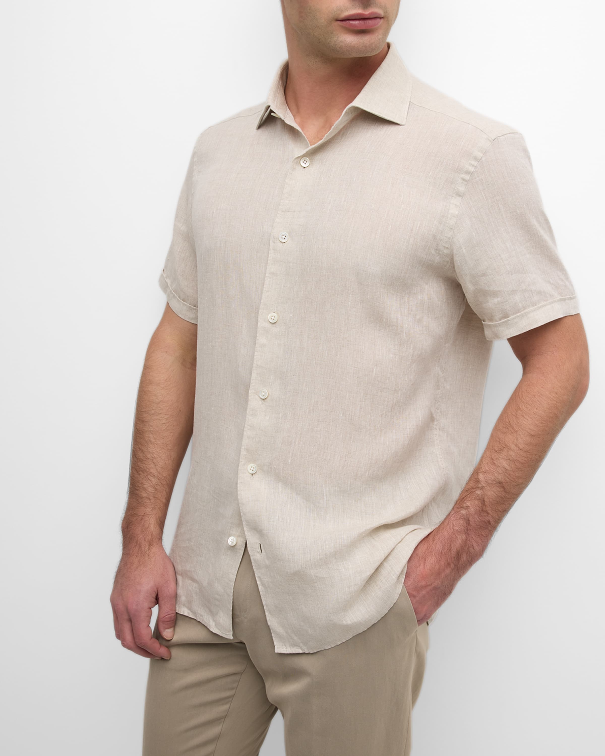 Men's Short-Sleeve Linen Button-Down Shirt - 4