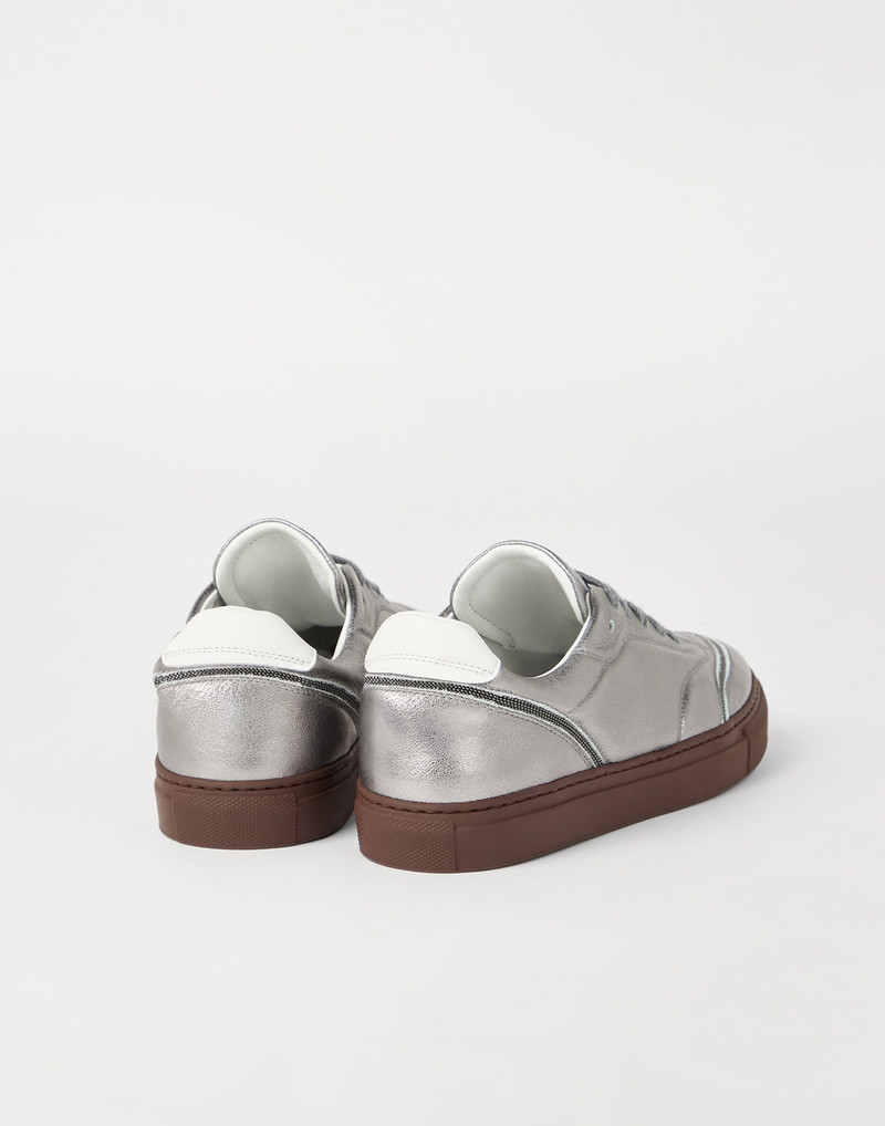 Brunello Cucinelli Lamé calfskin sneakers with shiny details outlook