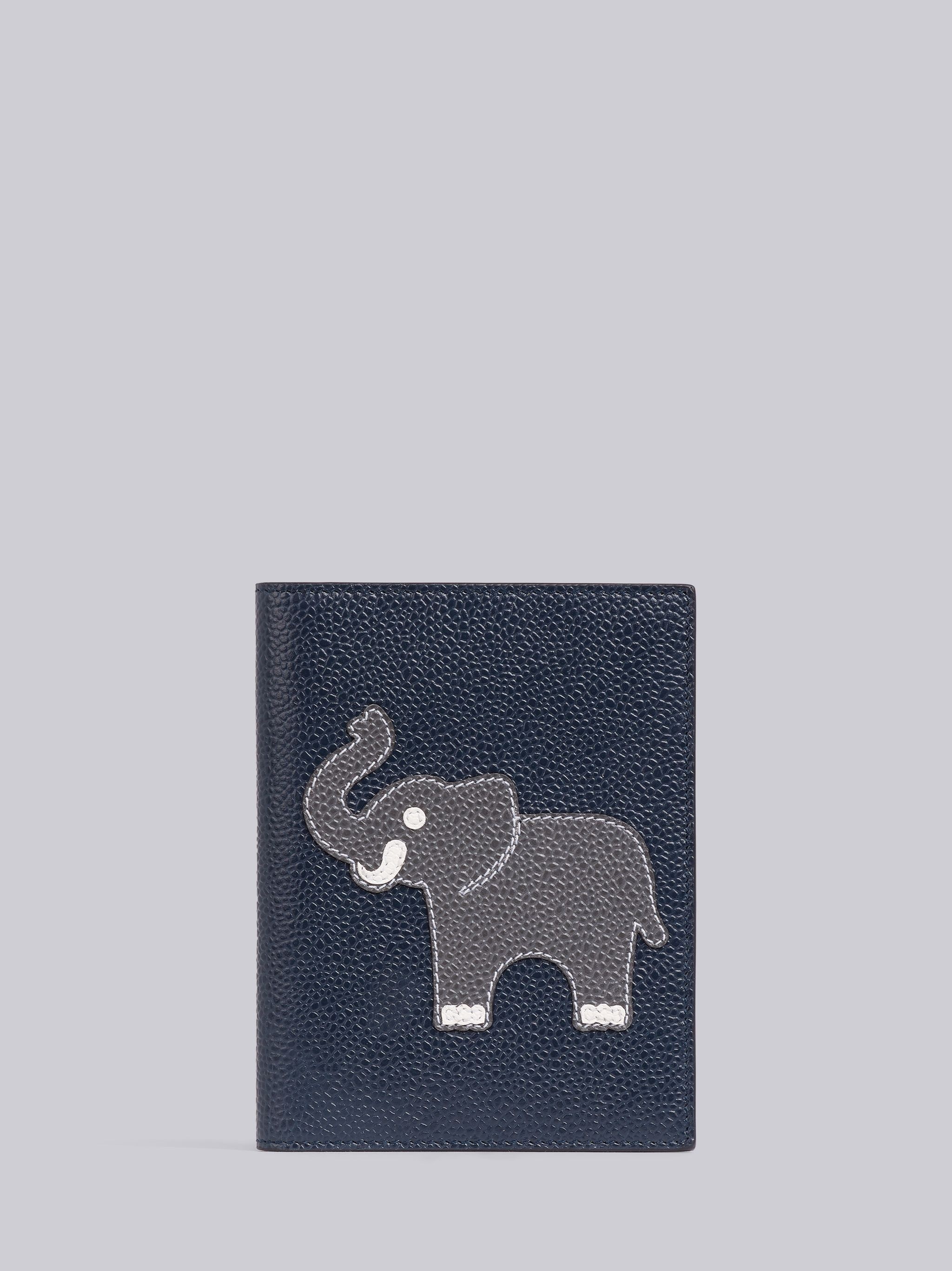 Navy Pebbled Calfskin Elephant Icon Passport Holder - 1