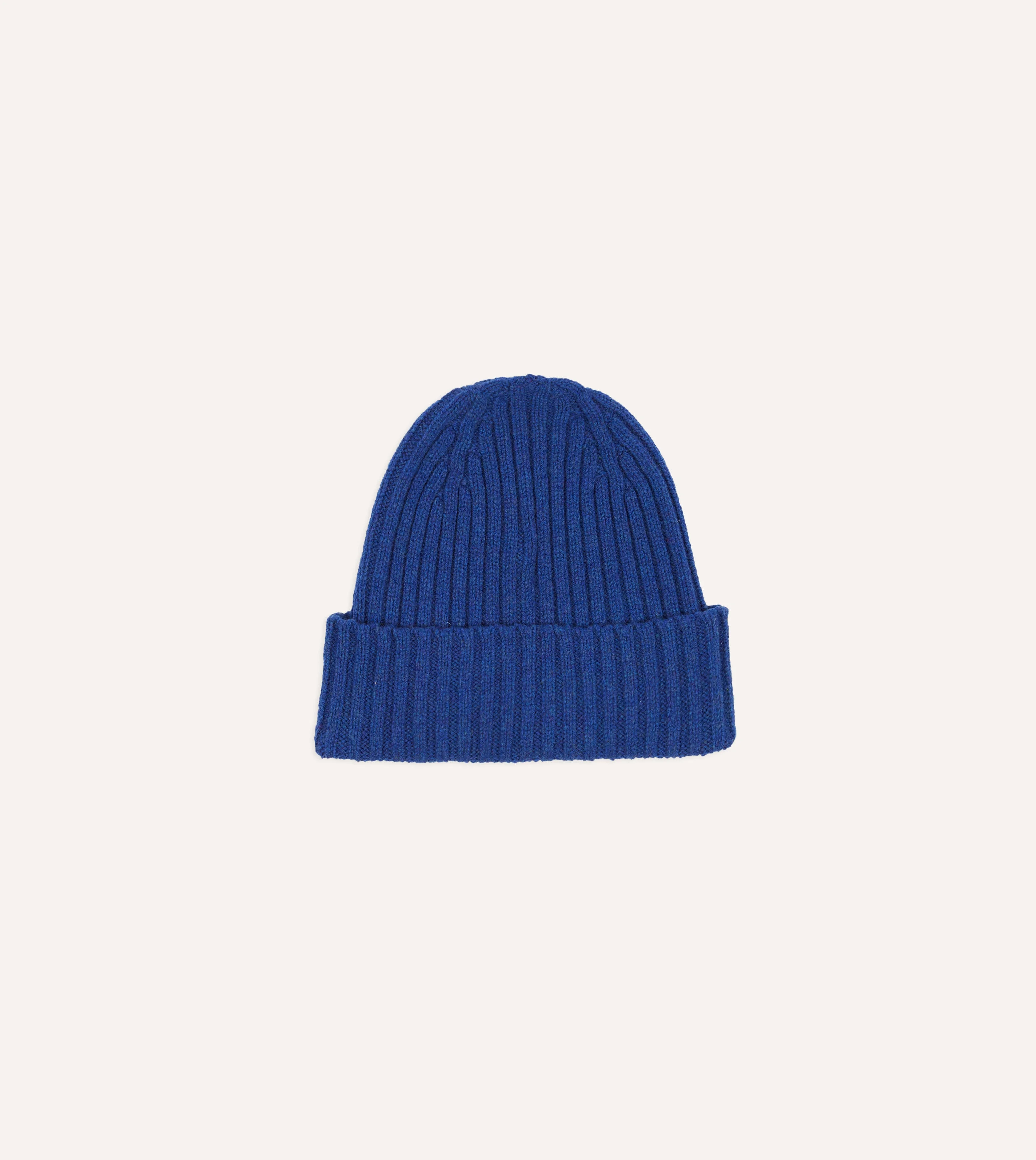 Royal Blue Lambswool Ribbed Knit Cap - 1