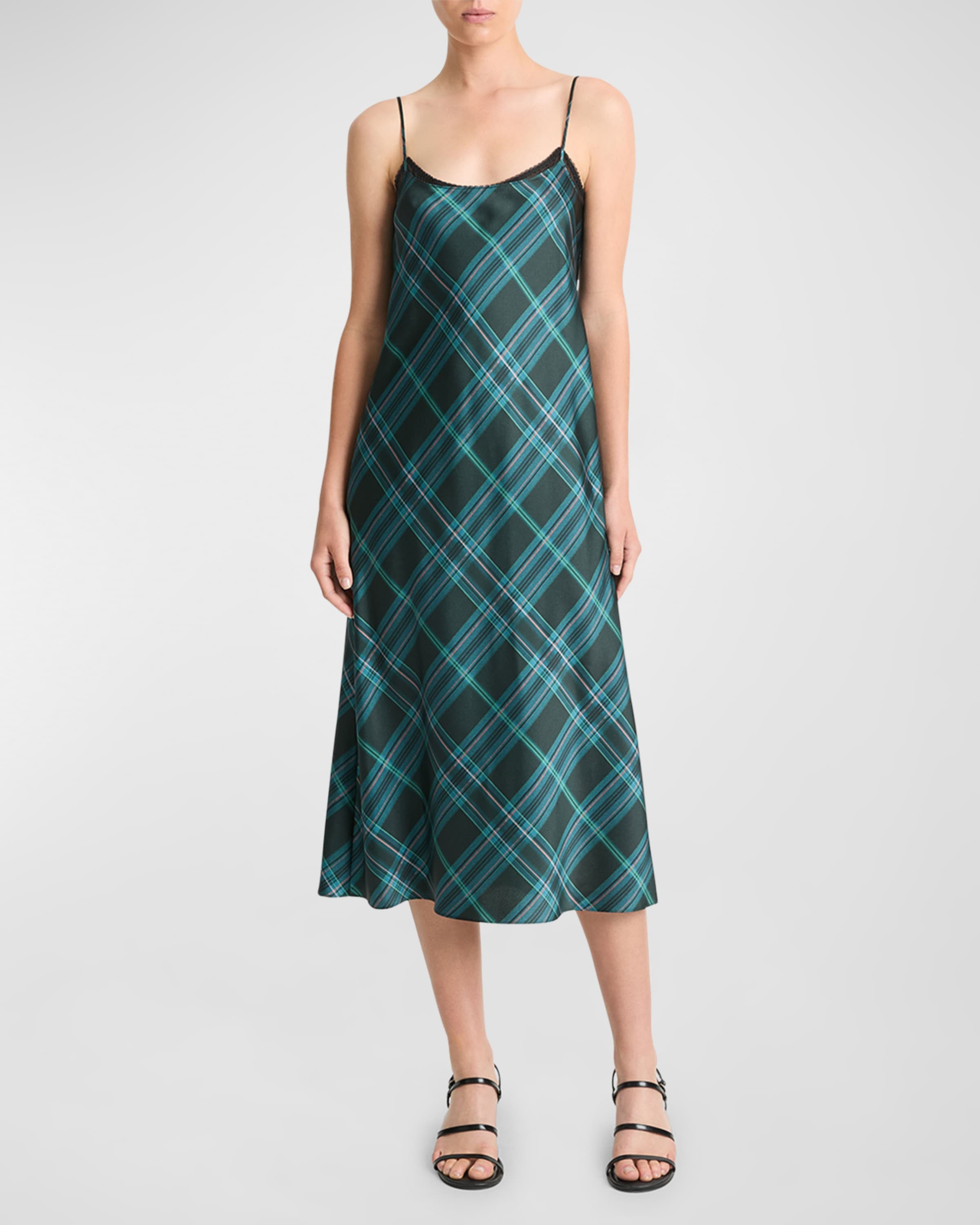 Plaid Lace-Trim Slip Dress - 1