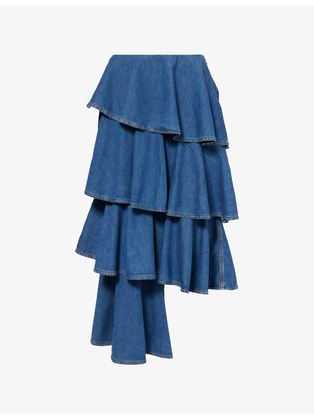 Spiral Tiered Denim Maxi Skirt - 1