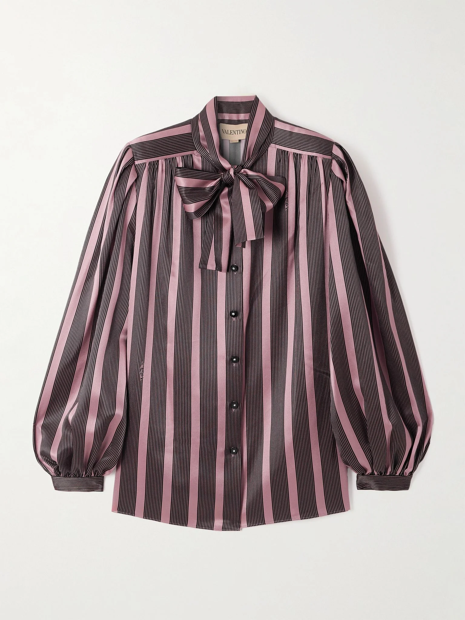 Pussy-bow striped silk-satin blouse Purple - 1