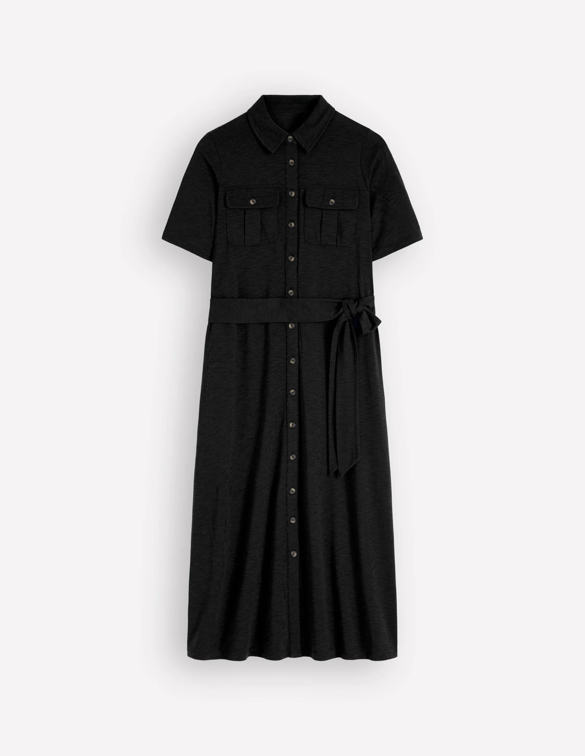 Mavis Midi Jersey Shirt Dress-Black - 1