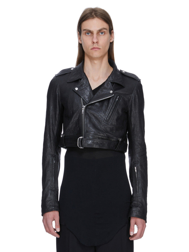 Black Temple Cropped Luke's Stooges Leather Jacket 1